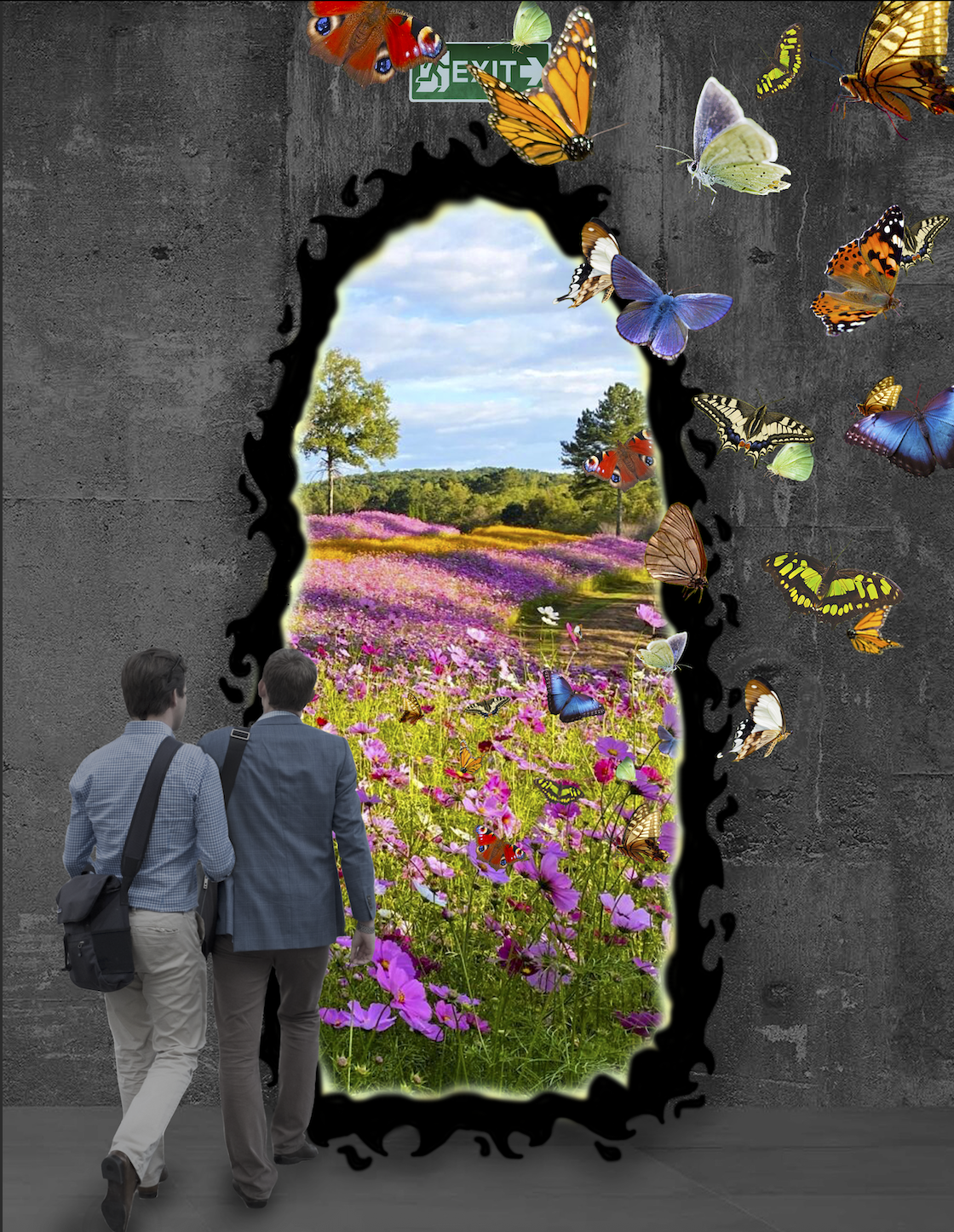 Photoshop collage: business to nature portal